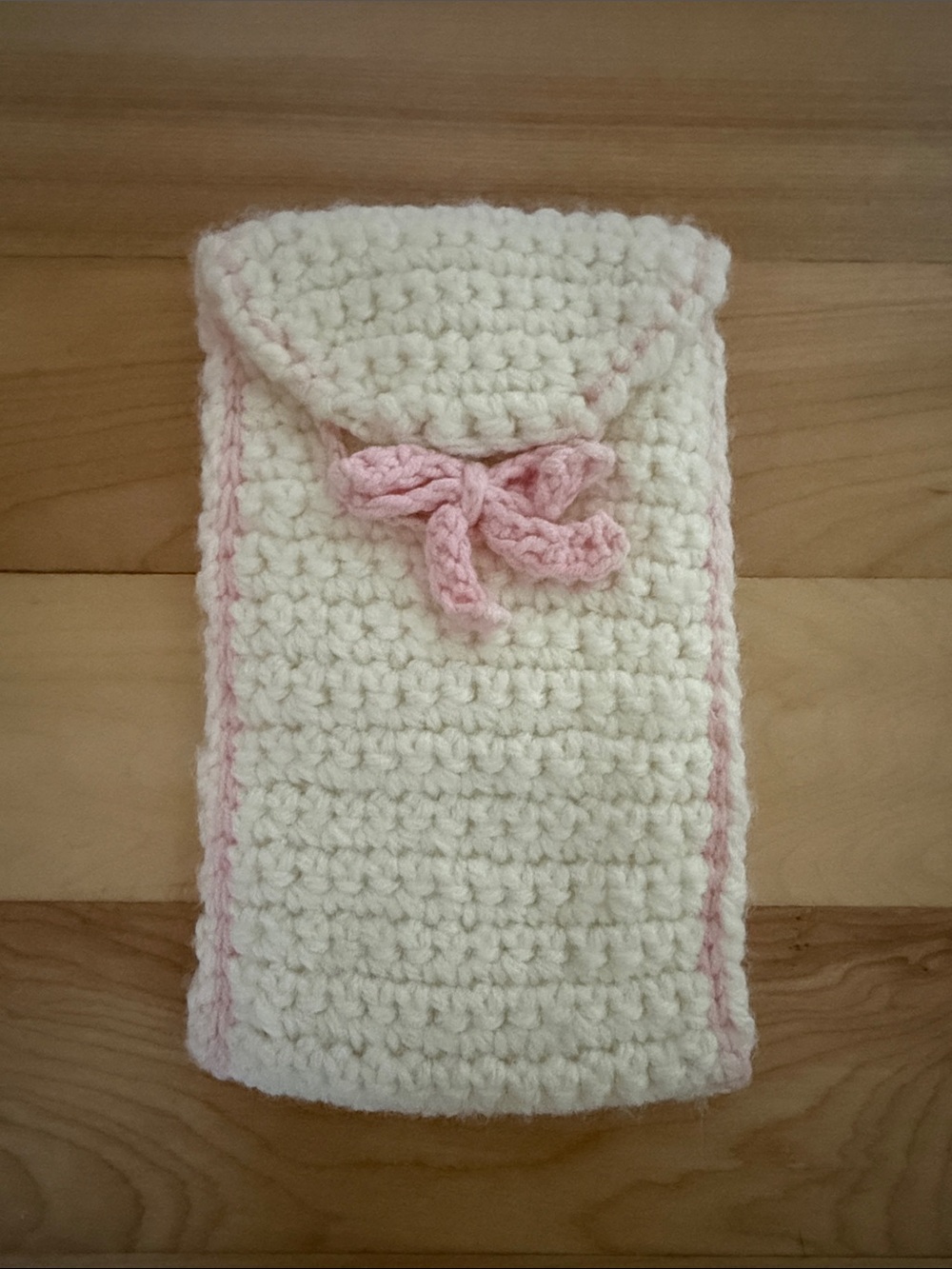 Handmade Cream and Pink Crochet Accessory Pouch